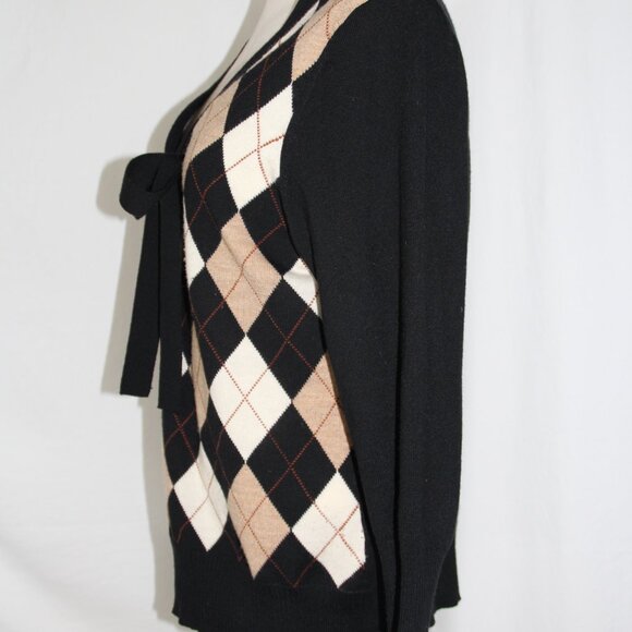 TALBOTS Women's V-Neck Large Black Argyle Preppy Academic Merino Wool Sweater - Picture 5 of 9